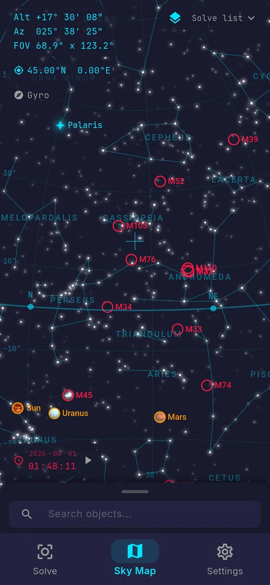 The Sideris sky map with constellation lines and names